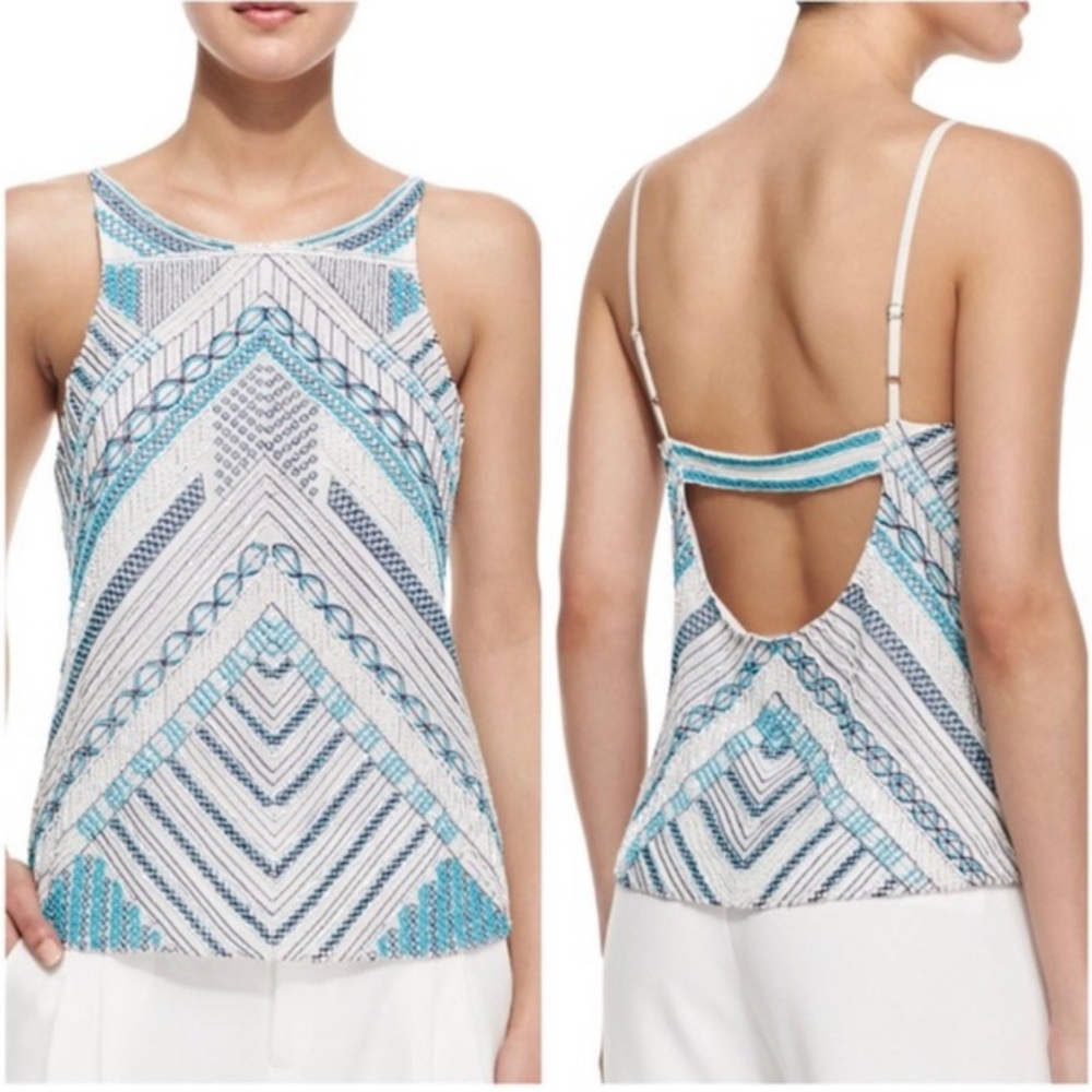 Parker blue and white beaded top. New with tags. Size XS